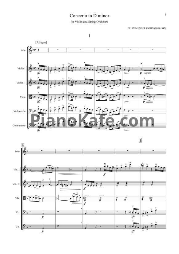 Ноты Феликс Мендельсон - Концерт ре минор для скрипки и струнного оркестра (Партитура для струнного оркестра) - PianoKafe.com