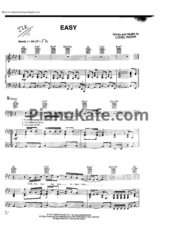 Ноты Lionel Richie - Easy - PianoKafe.com