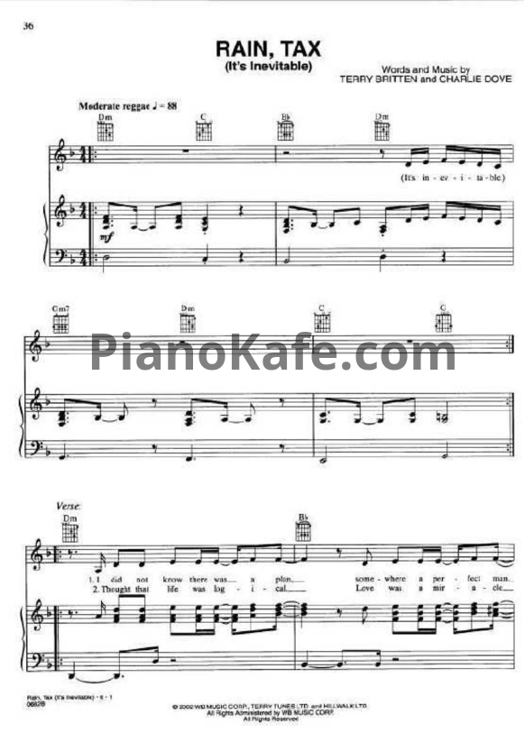 Ноты Celine Dion - Rain, tax (It's inevitable) - PianoKafe.com