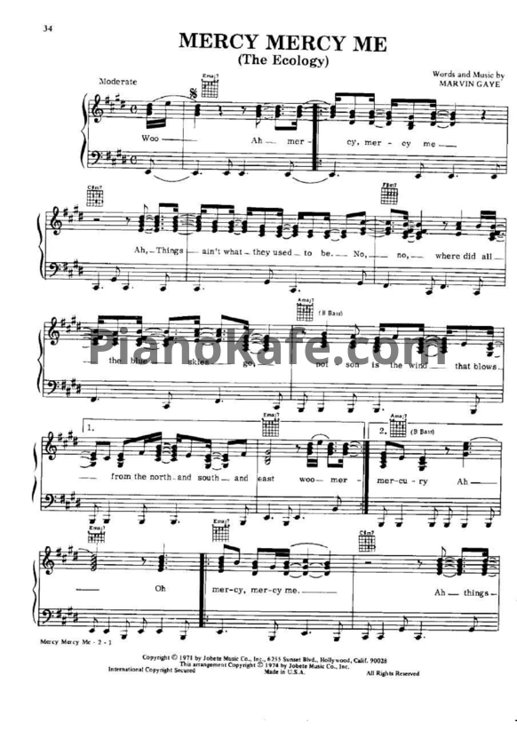 Ноты Marvin Gaye - Mercy mercy me (The ecology) (Piano solo) - PianoKafe.com