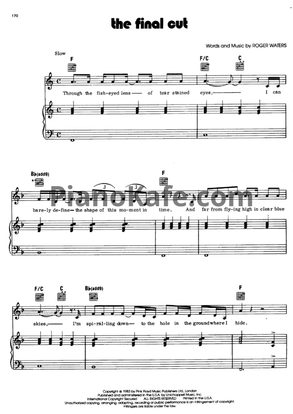 Ноты Pink Floyd - The final cut - PianoKafe.com