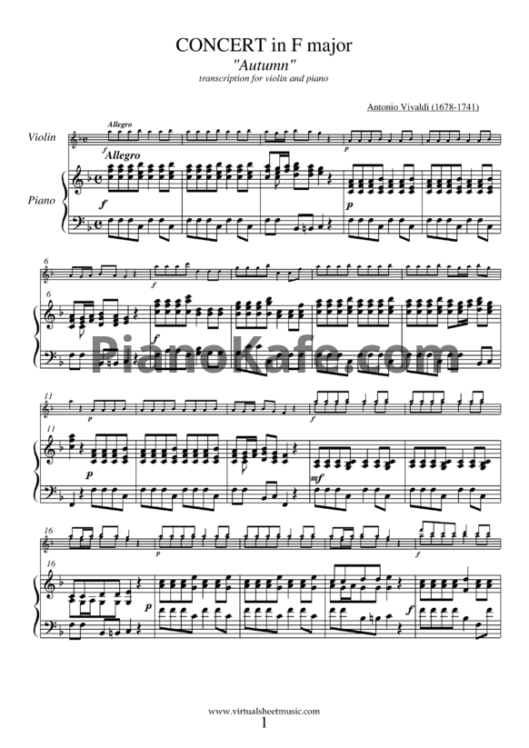 Ноты Антонио Вивальди - Осень - PianoKafe.com