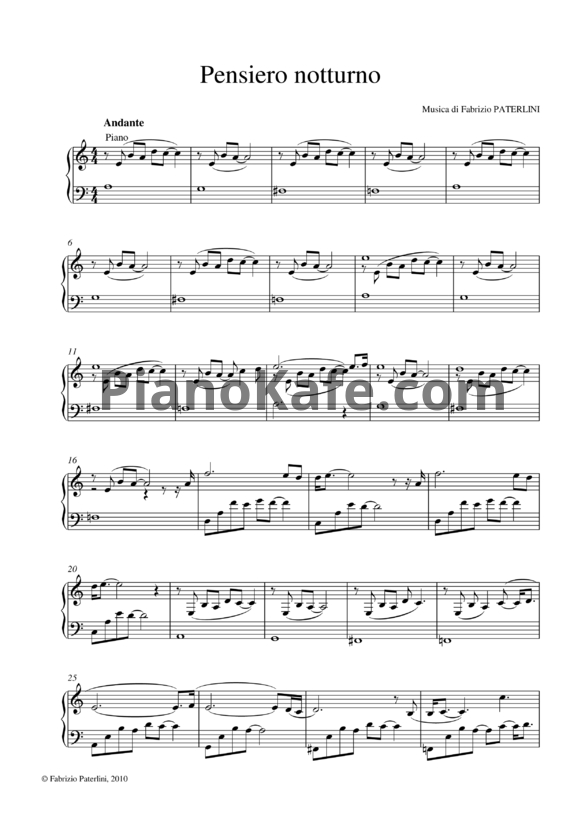 Ноты Fabrizio Paterlini - Pensiero notturno - PianoKafe.com