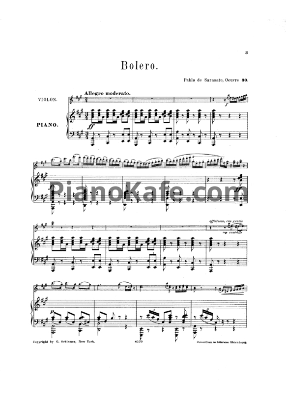 Ноты Пабло де Сарасате - Болеро (Соч. 30) - PianoKafe.com