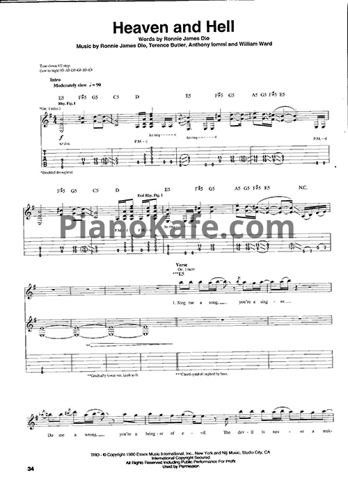 Ноты Black Sabbath - Heaven and hell (Guitar tabs & Voice) - PianoKafe.com