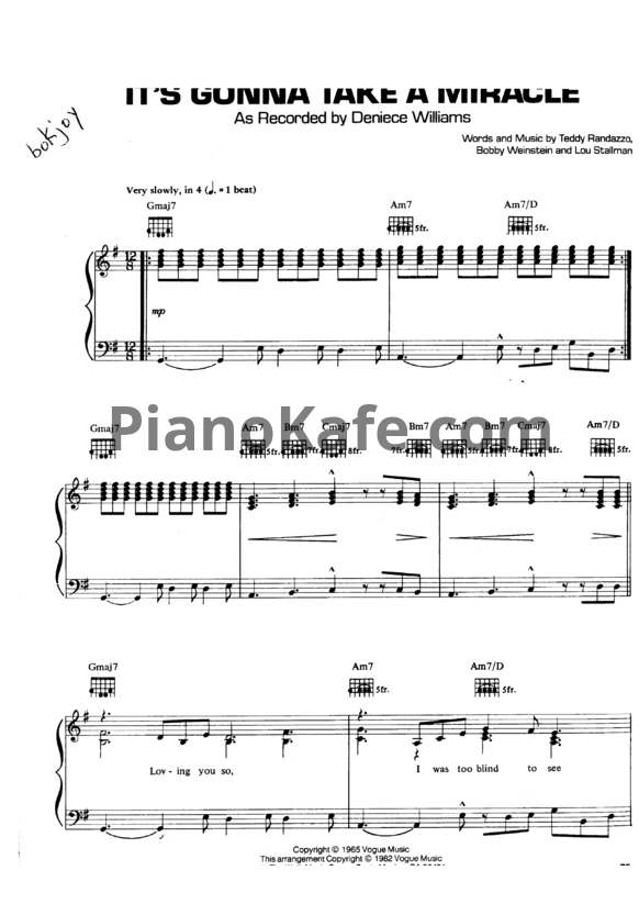 Ноты Deniece Williams - It's gonna take a miracle - PianoKafe.com