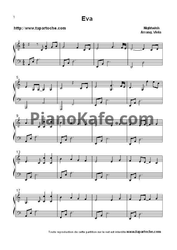Ноты Nightwish - Eva - PianoKafe.com