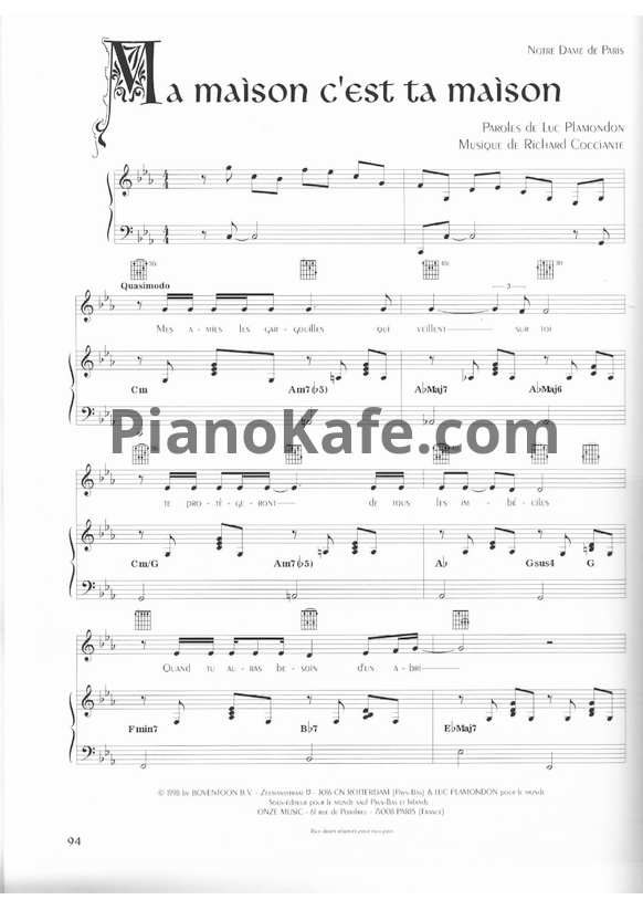 Ноты Riccardo Cocciante - Ma maison c'est ta maison - PianoKafe.com