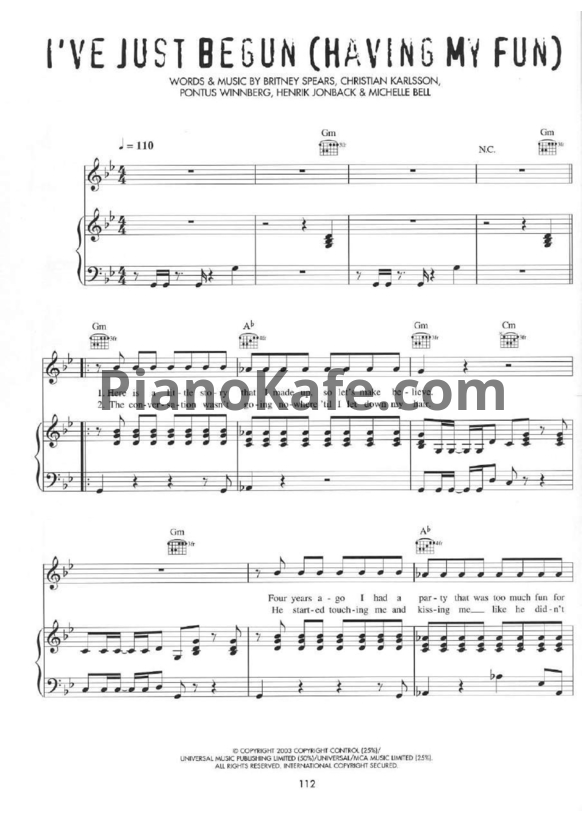 Ноты Britney Spears - I’ve just begun (Having my fun) - PianoKafe.com