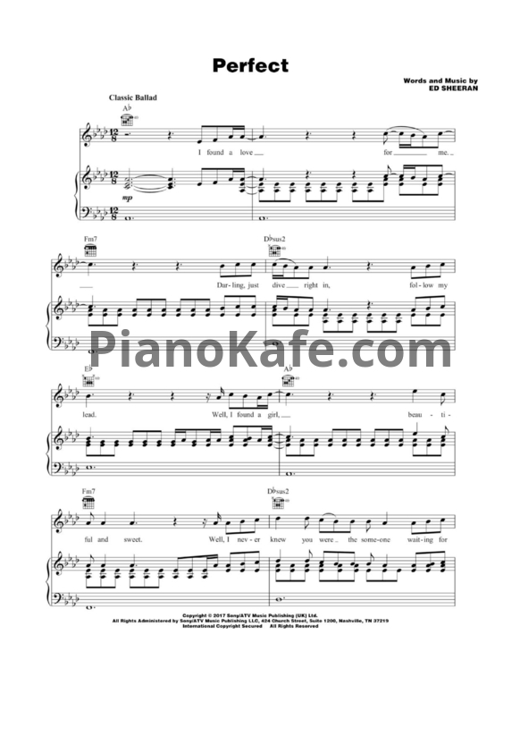 Ноты Ed Sheeran - Perfect (Версия 2) - PianoKafe.com