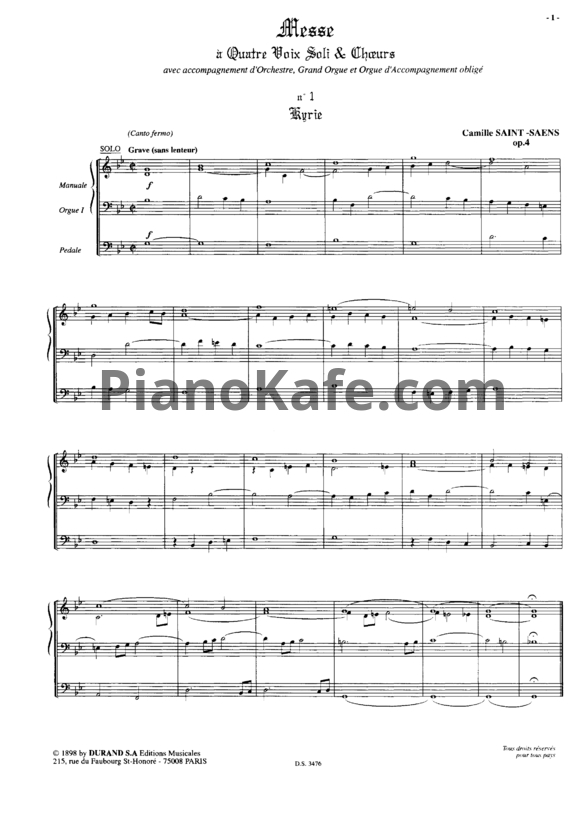 Ноты Камиль Сен-Санс - Месса (Op. 4) - PianoKafe.com