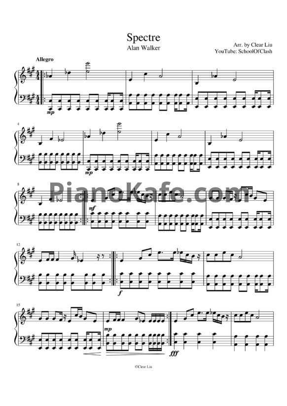 Ноты Alan Walker - The spectre - PianoKafe.com