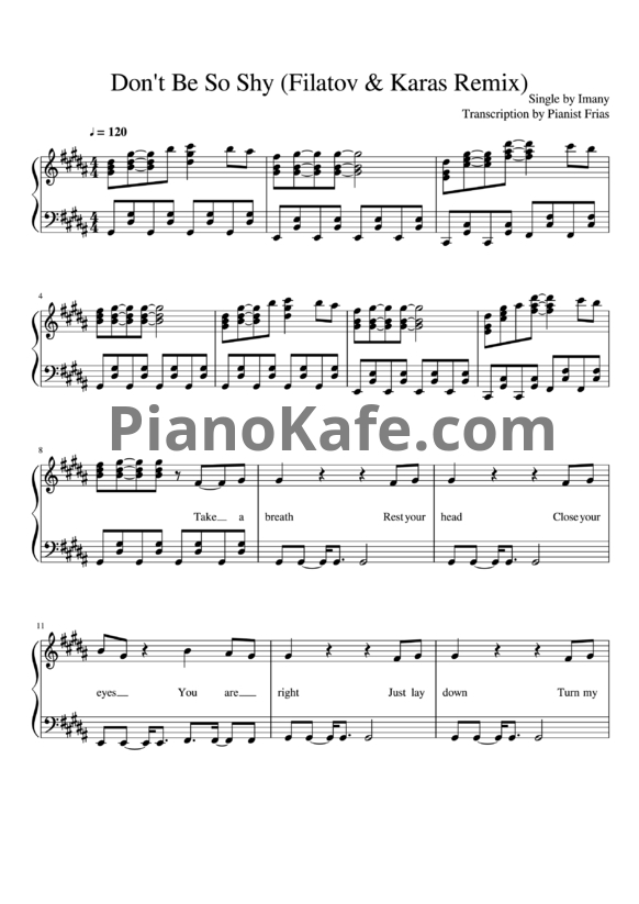 Ноты Imany - Don't be so shy (Filatov & Karas Remix) - PianoKafe.com