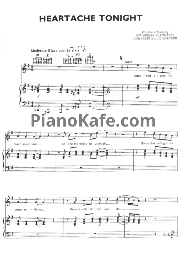 Ноты The Eagles - Heartache tonight - PianoKafe.com