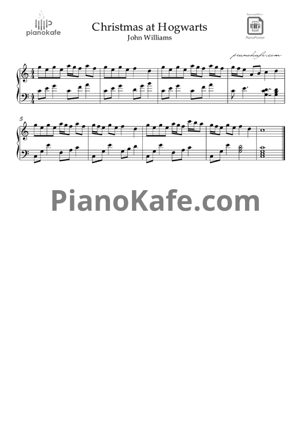 Ноты John Williams - Christmas at Hogwarts (Вступление) - PianoKafe.com