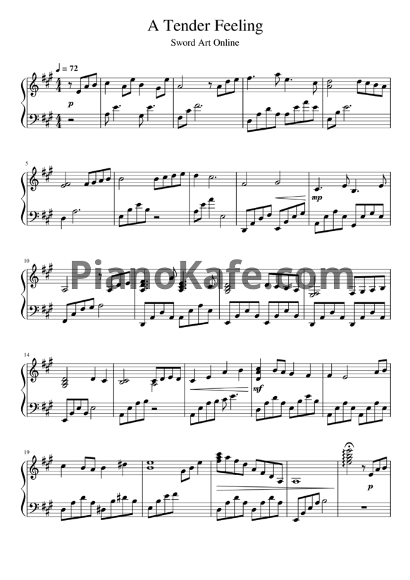 Ноты Yuki Kajiura - A tender feeling - PianoKafe.com