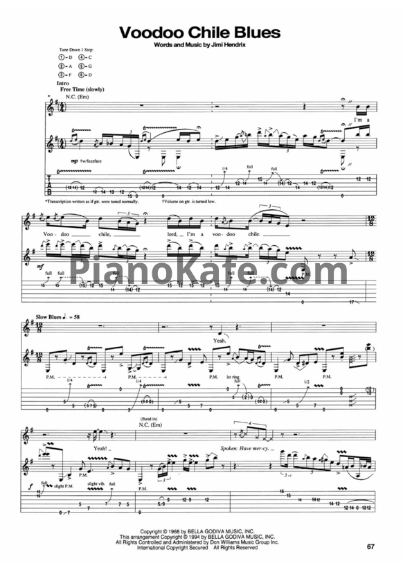 Ноты Jimi Hendrix - Voodoo chile blues - PianoKafe.com
