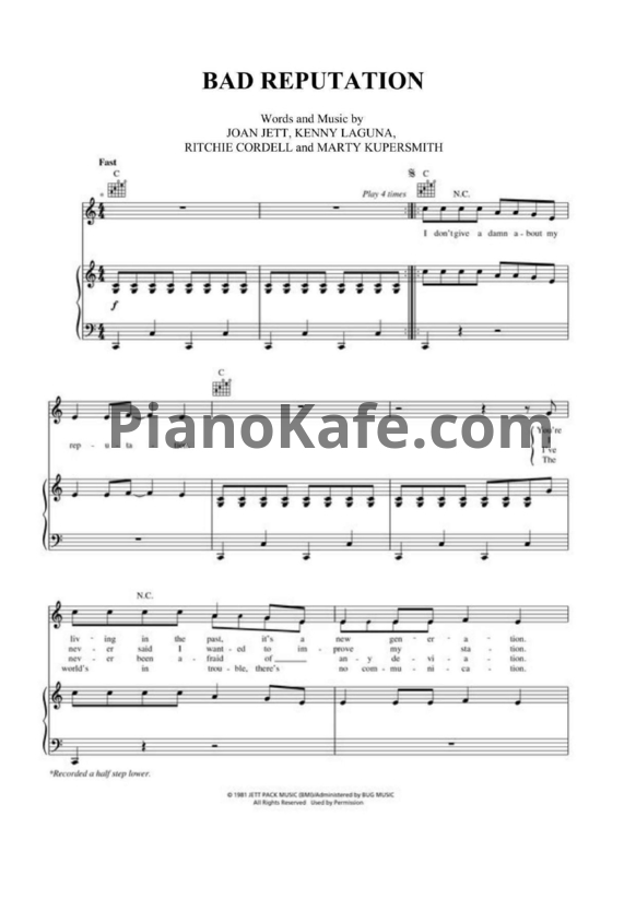 Ноты Avril Lavigne - Bad reputation - PianoKafe.com