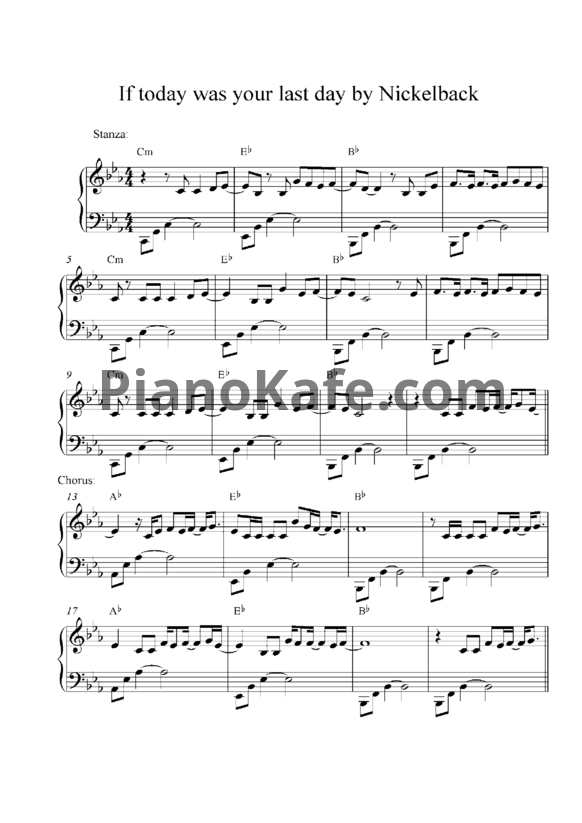Ноты Nickelback - If today was your last day - PianoKafe.com