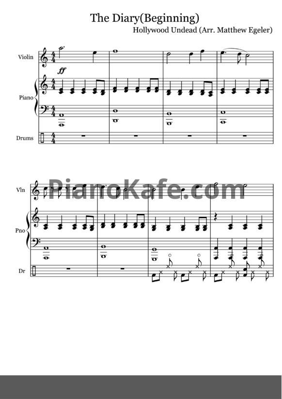 Ноты Hollywood Undead - The diary - PianoKafe.com