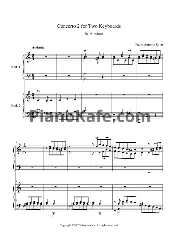 Ноты Antonio Soler - Concerto 2 in A minor (для 2 фортепиано) - PianoKafe.com