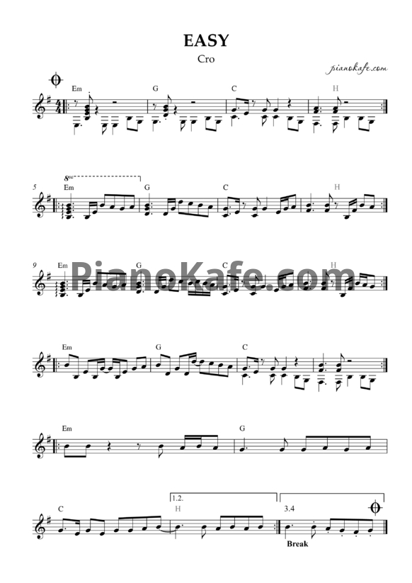 Ноты Cro - Easy - PianoKafe.com