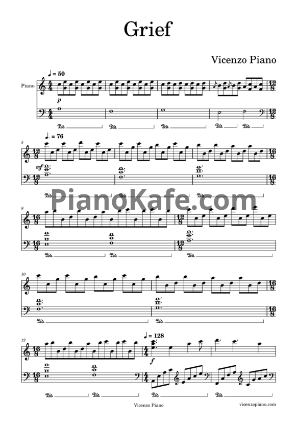 Ноты Vicenzo Piano - Grief - PianoKafe.com