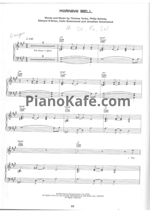 Ноты Radiohead - Morning bell - PianoKafe.com