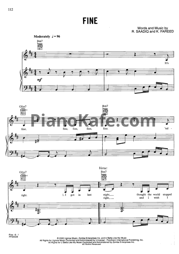 Ноты Whitney Houston - Fine - PianoKafe.com