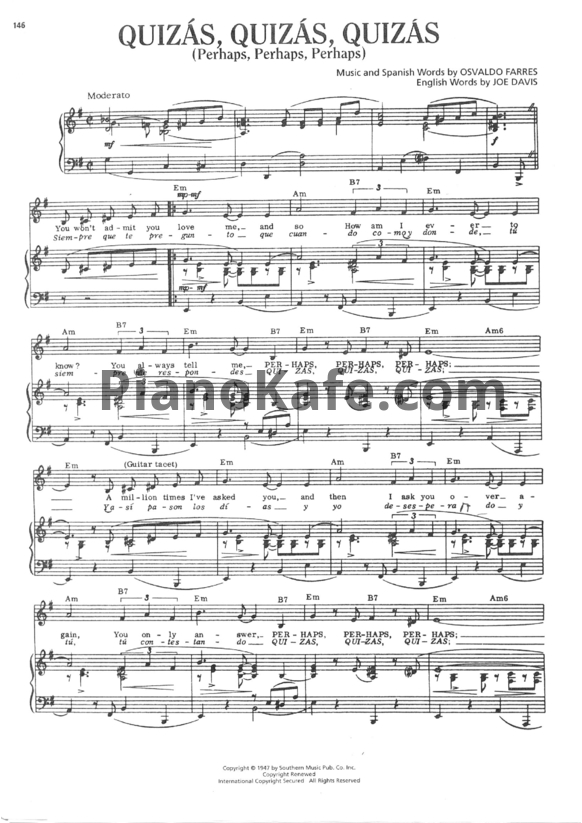 Ноты Andrea Bocelli feat. Caroline Campbell - Quizas quizas quizas - PianoKafe.com