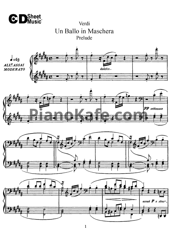 Ноты Джузеппе Верди - Бал-маскарад (Клавир) - PianoKafe.com