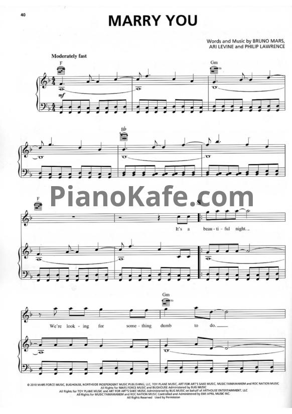 Ноты Bruno Mars - Marry you - PianoKafe.com