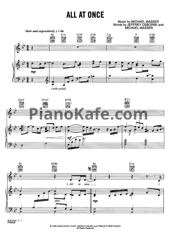 Ноты Whitney Houston - All at once - PianoKafe.com