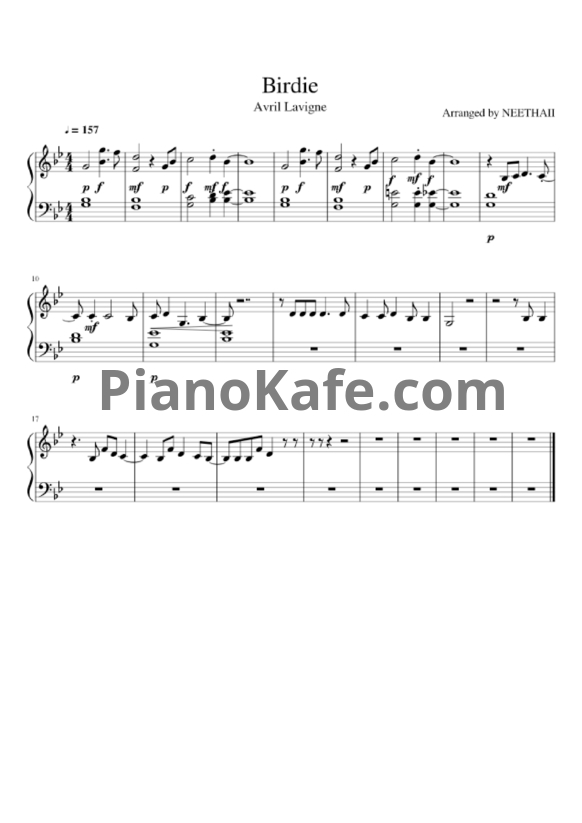 Ноты Avril Lavigne - Birdie - PianoKafe.com