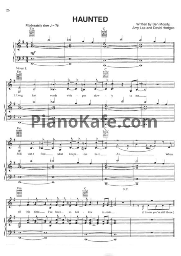 Ноты Evanescence - Anywhere but home (Книга нот) - PianoKafe.com
