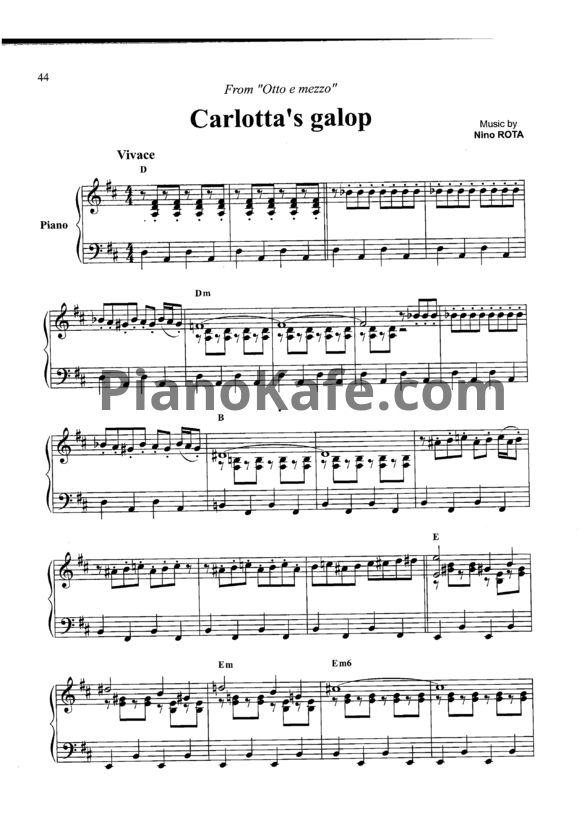 Ноты Nino Rota - Carlotta's gallop - PianoKafe.com