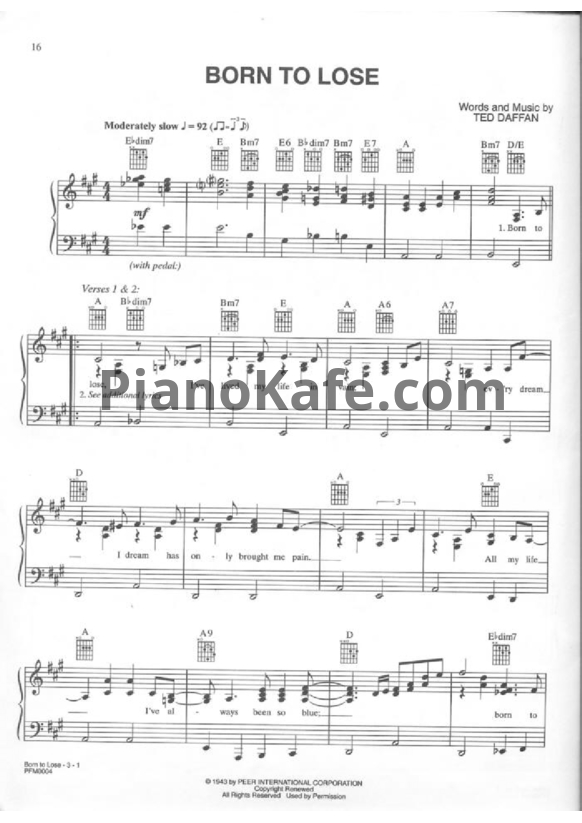 Ноты LeAnn Rimes - Born to lose - PianoKafe.com