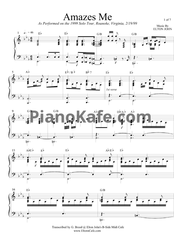 Ноты Elton John - Amazes me - PianoKafe.com