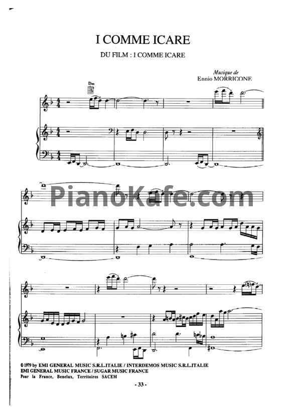 Ноты Ennio Morricone - I comme icare - PianoKafe.com