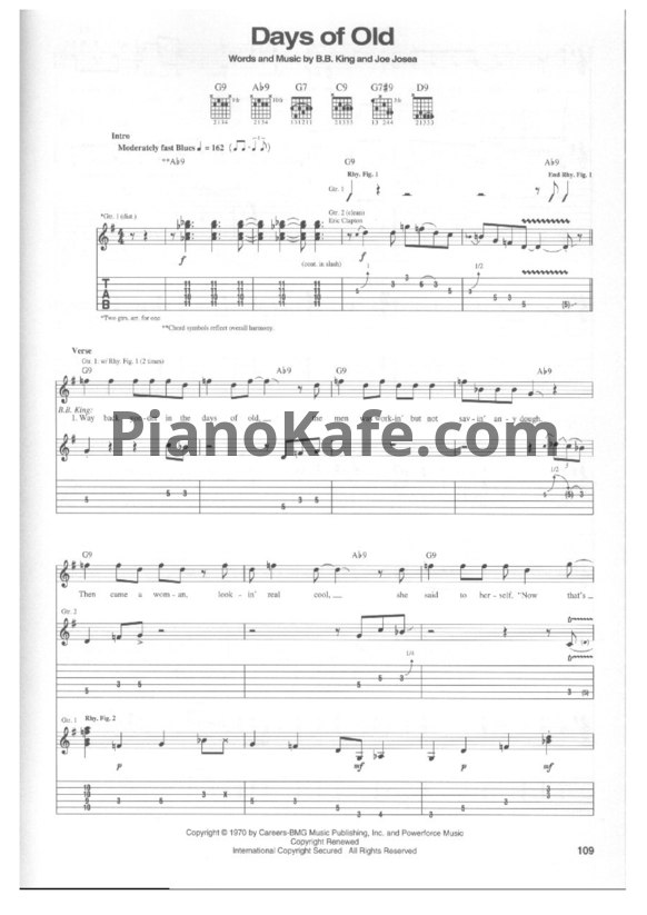 Ноты B. B. King and Eric Clapton - Days of old - PianoKafe.com
