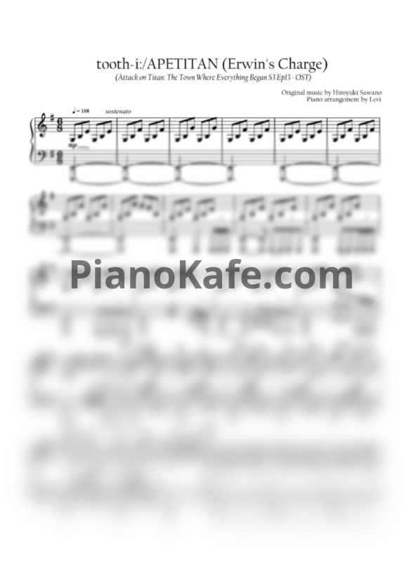 Ноты Hiroyuki Sawano - tooth-i:/APETITAN - PianoKafe.com