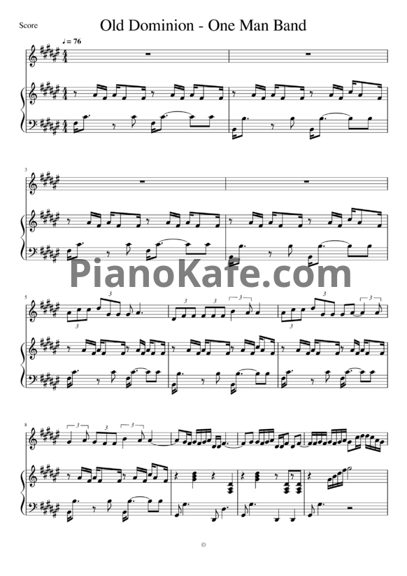 Ноты Old Dominion - One man band - PianoKafe.com