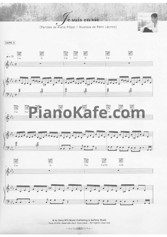 Ноты Gregory Lemarchal - Je suis en vie - PianoKafe.com