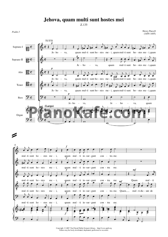Ноты Генри Пёрселл - Гимн "Jehova, quam multi sunt hostes" (Z 135) - PianoKafe.com