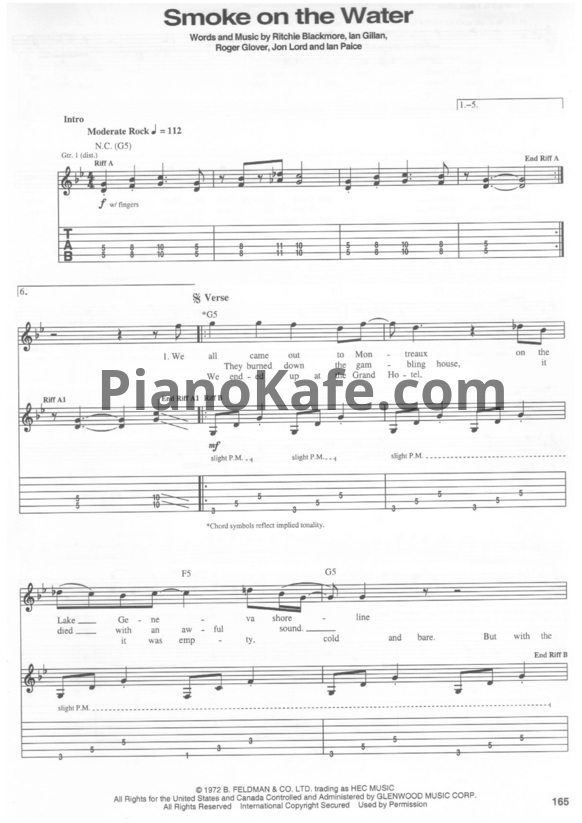 Ноты Deep Purple - Smoke on the water (Версия 2) - PianoKafe.com