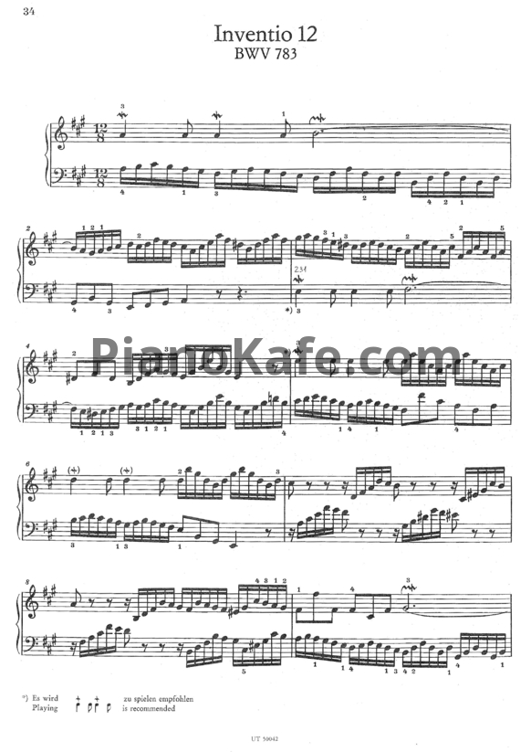 Ноты И. Бах - Инвенция №12 (BWV 783) - PianoKafe.com