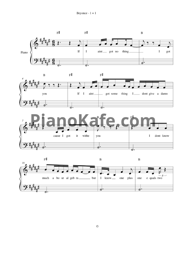 Ноты Beyonce - 1+1 - PianoKafe.com