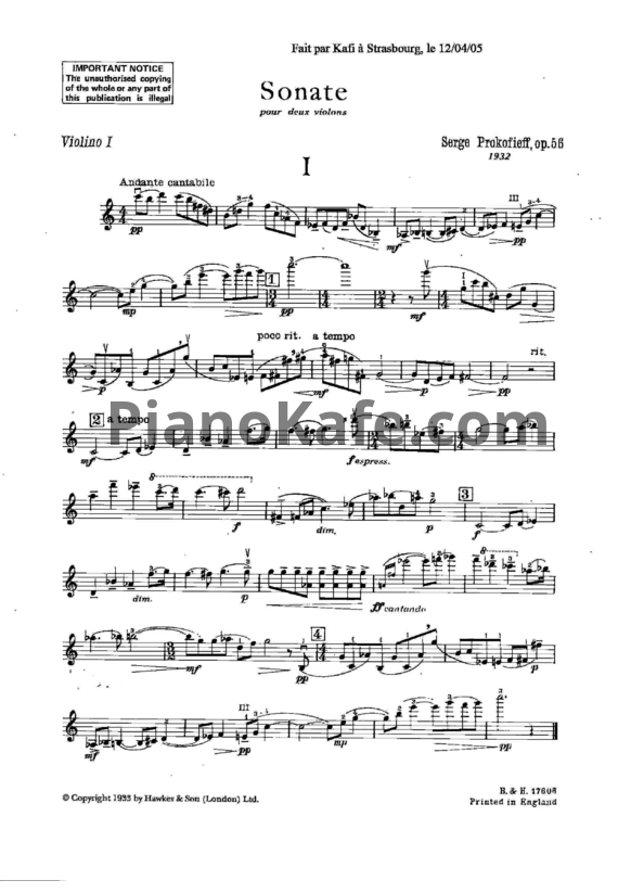 Ноты Сергей Прокофьев - Соната для двух скрипок до мажор (Op. 56) - PianoKafe.com