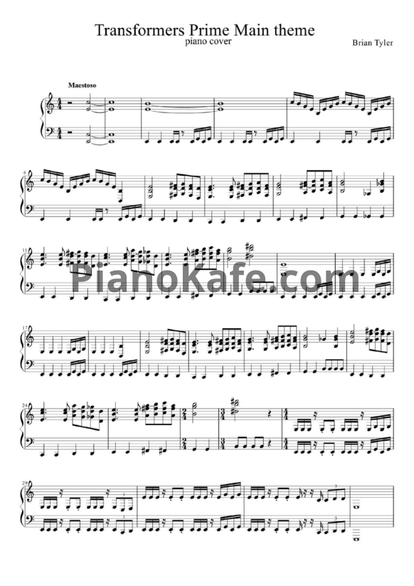 Ноты Brian Tyler - Transformers Prime main theme - PianoKafe.com