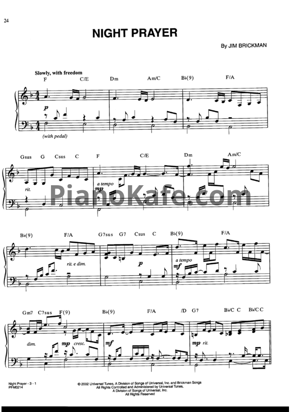 Ноты Jim Brickman - Night prayer - PianoKafe.com